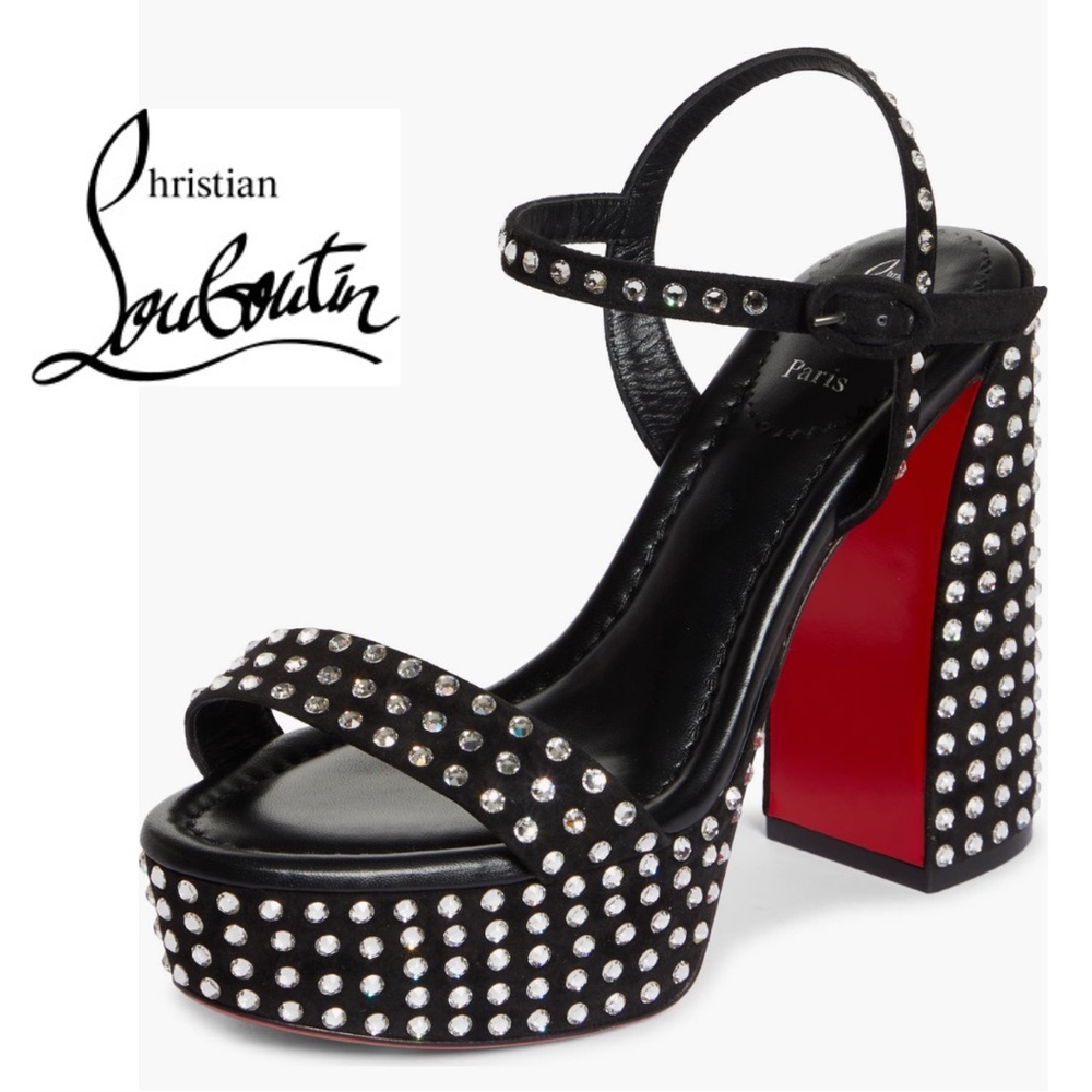 NWT Christian Louboutin Movida Jane Quarter Strap Crystal Studded Platform Heels